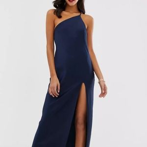 ASOS one shoulder midi maxi dress satin navy size4